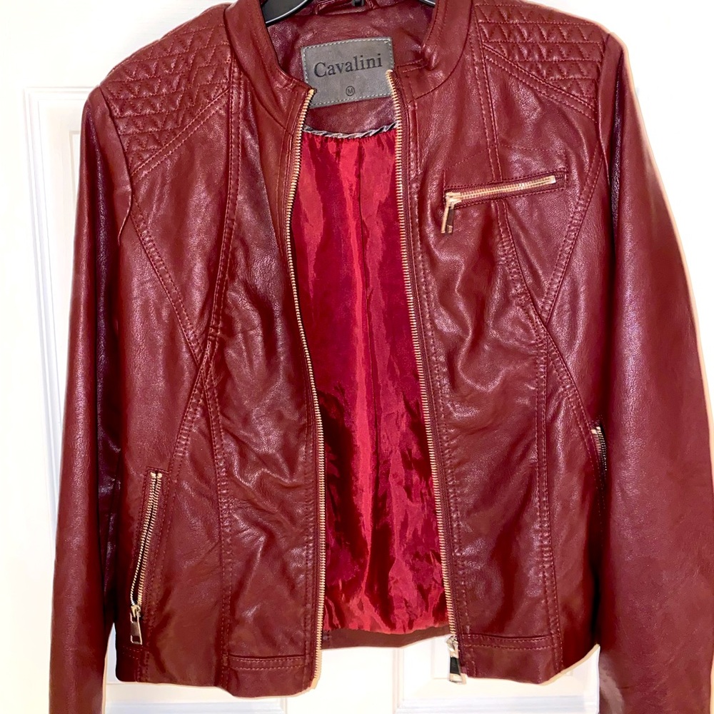 Red leather cavalini women’s jacket size medium